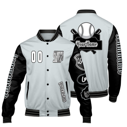 Custom Grey Black Letterman Varsity Jacket Personalized Embroidery Printing