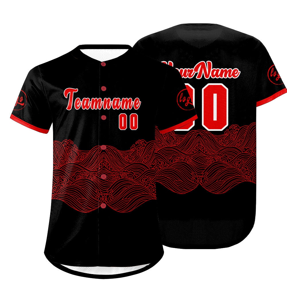 Custom Black Red Baseball Jersey Personalized Gradient Team Uniforms Shirt with Name Number
