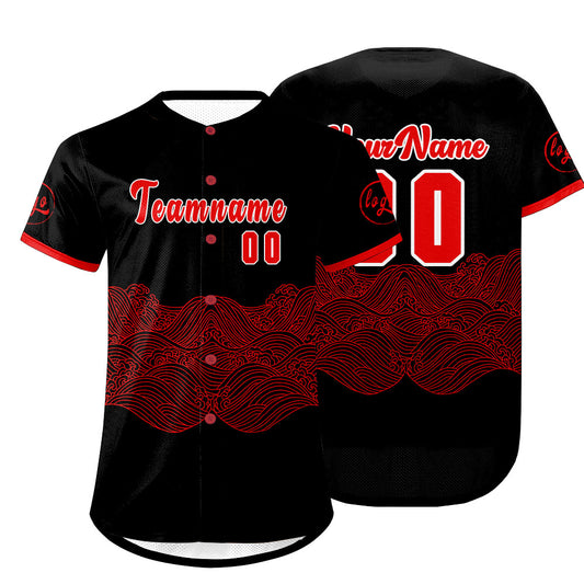 Custom Black Red Baseball Jersey Personalized Gradient Team Uniforms Shirt with Name Number