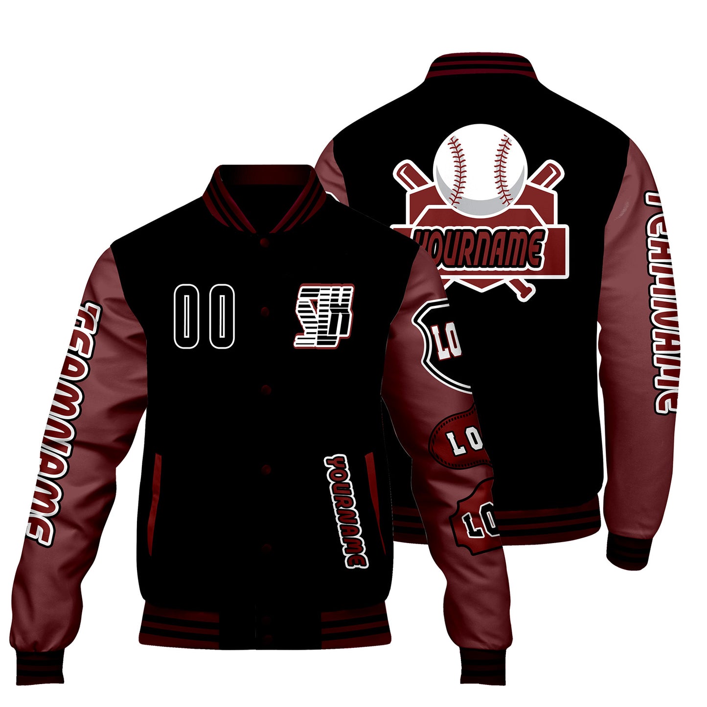 Custom Black Red Letterman Varsity Jacket Personalized Embroidery Printing