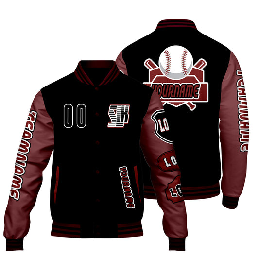 Custom Black Red Letterman Varsity Jacket Personalized Embroidery Printing
