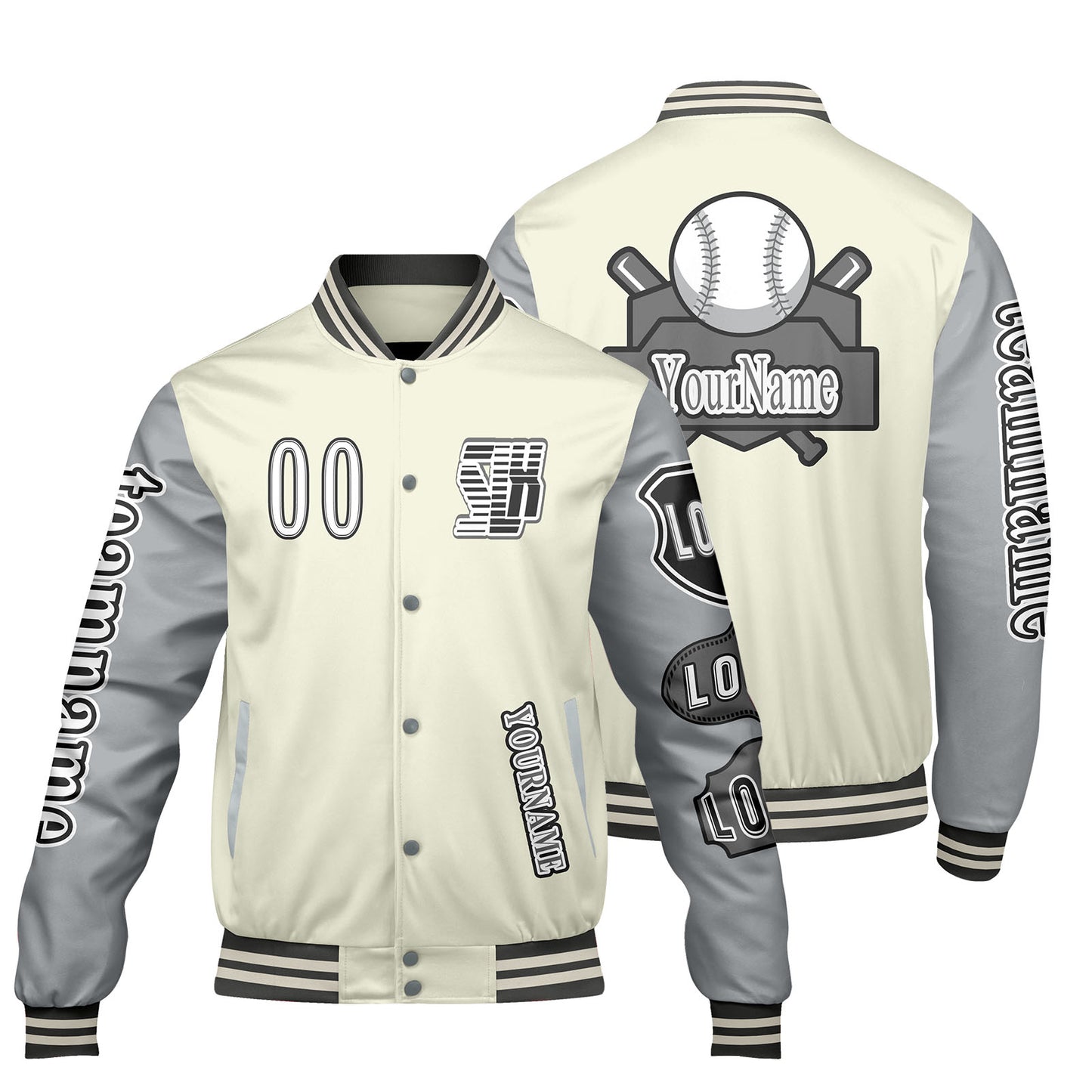 Custom White Grey Letterman Varsity Jacket Personalized Embroidery Printing