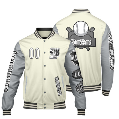 Custom White Grey Letterman Varsity Jacket Personalized Embroidery Printing