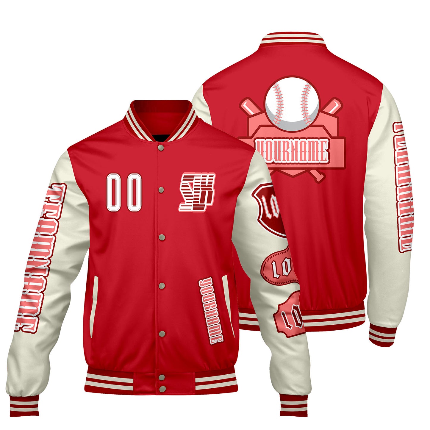 Custom Red White Letterman Varsity Jacket Personalized Embroidery Printing