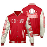 Custom Red White Letterman Varsity Jacket Personalized Embroidery Printing