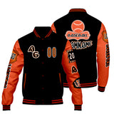 Custom Black Orange Letterman Varsity Jacket Personalized Embroidery Printing