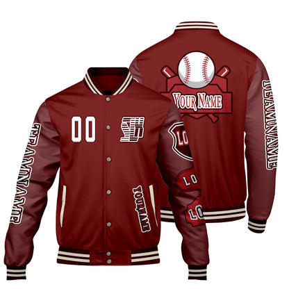 Custom Red Letterman Varsity Jacket Personalized Embroidery Printing