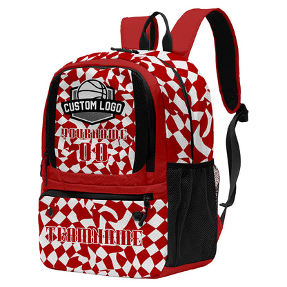 Custom Red White Basketball Soccer Backpack Personalized Player Names Numbers Team Logo #BB-0919-0033