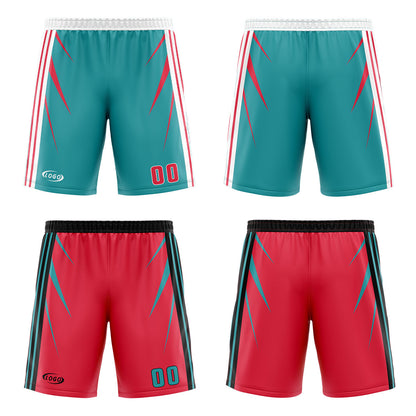 Custom Cyan Red Reversible Basketball Suit for Adults and Kids Personalized Jersey