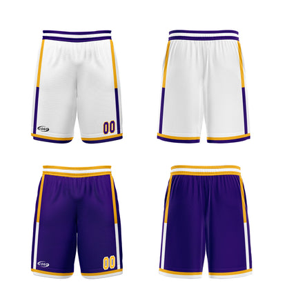 Custom White Purple Yellow Reversible Basketball Suit for Adults and Kids Personalized Jersey