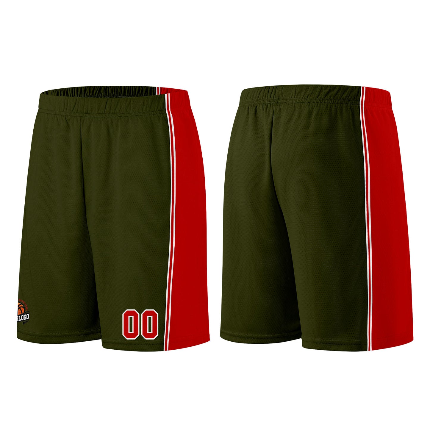 Custom Army Green-Red Basketball Jersey for Men Women Adult Youth Stitched Name Number Logo