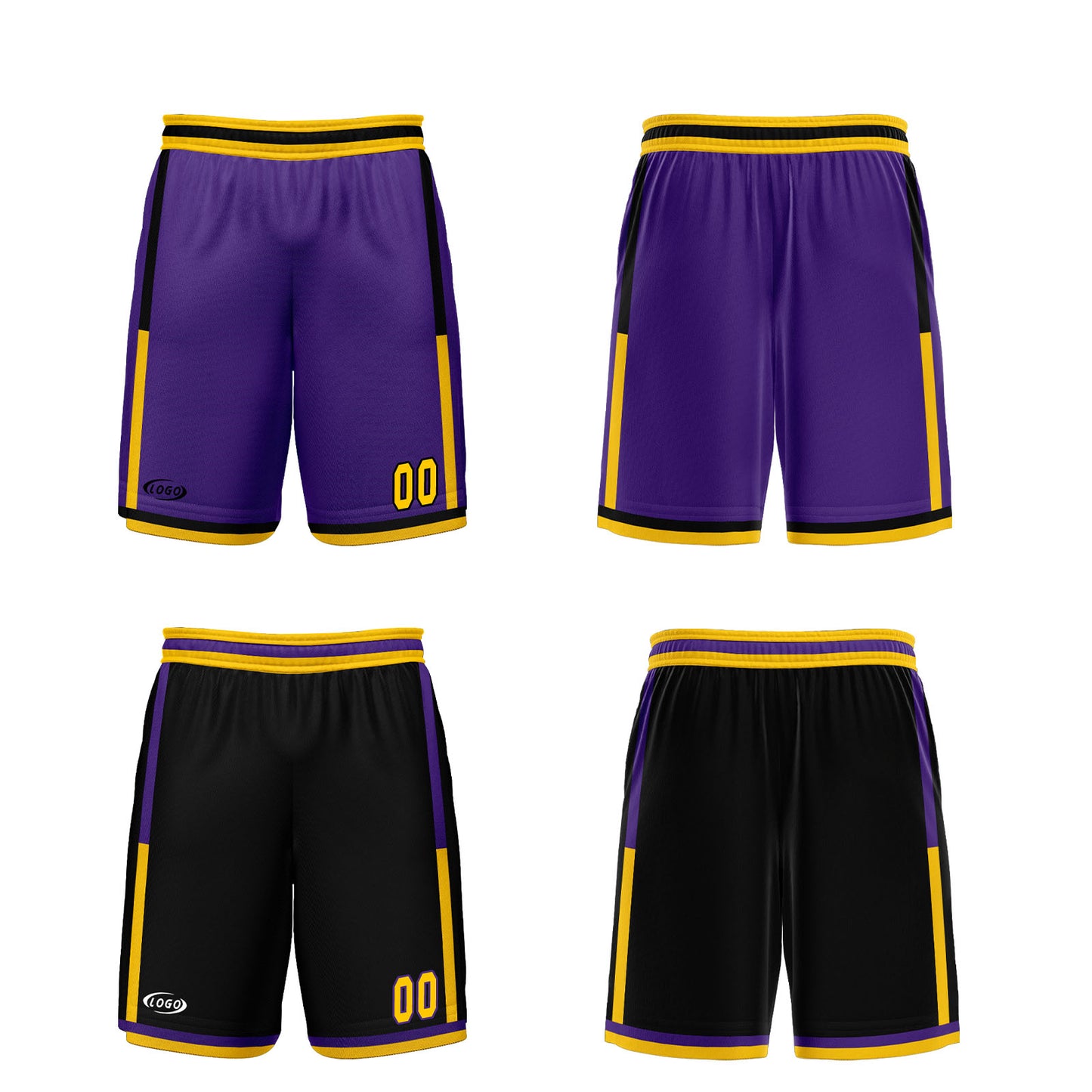 Custom Purple Black Yellow Reversible Basketball Suit for Adults and Kids Personalized Jersey