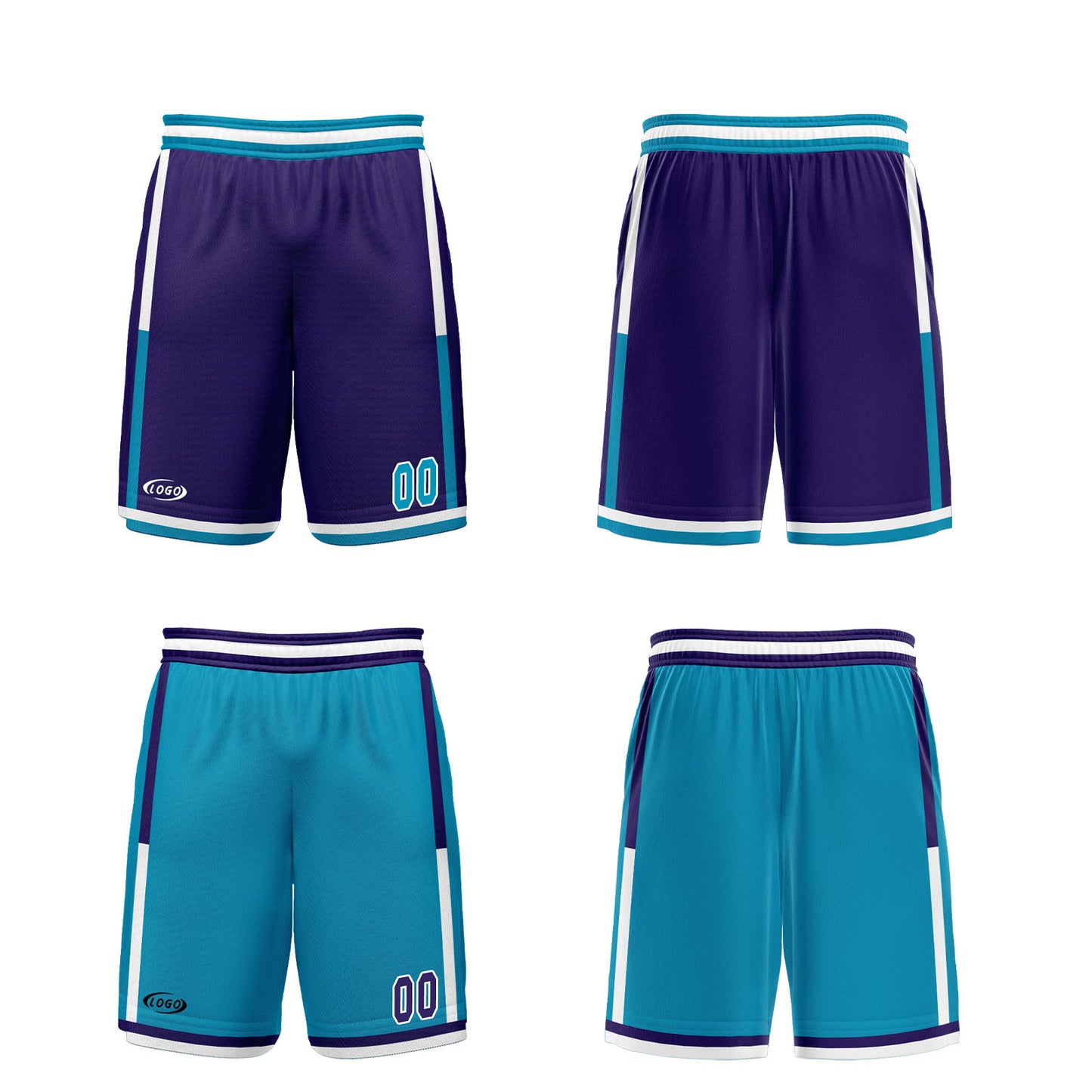 Custom Purple Cyan Reversible Basketball Suit for Adults and Kids Personalized Jersey