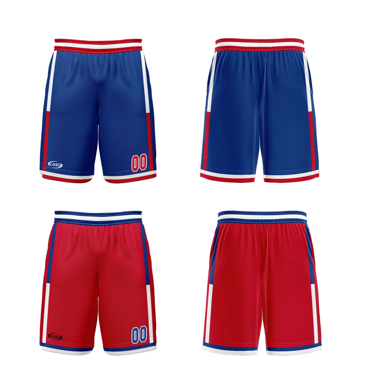 Custom Blue Red Reversible Basketball Suit for Adults and Kids Personalized Jersey