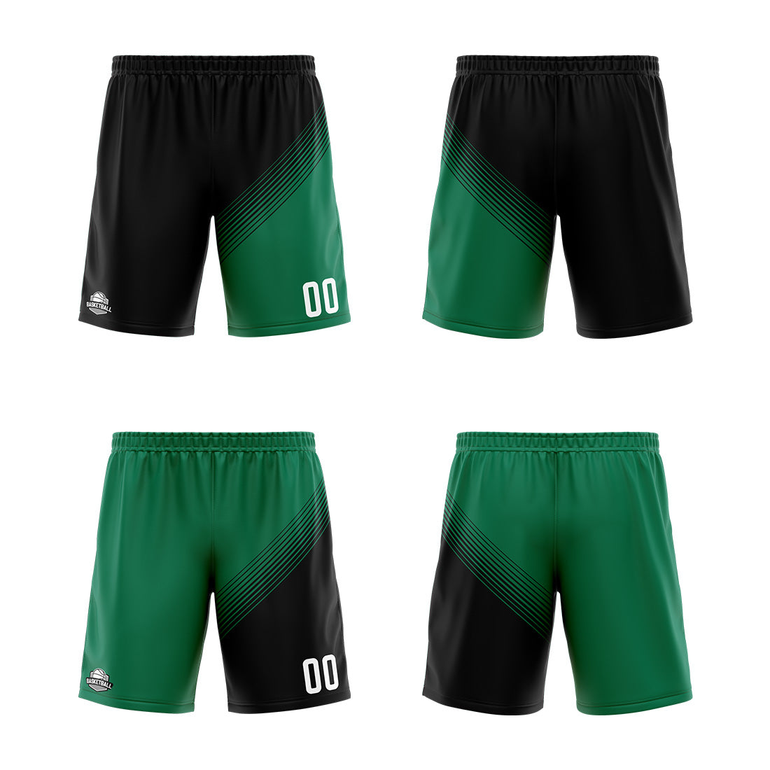 Custom Black Green Reversible Basketball Suit for Adults and Kids Personalized Jersey