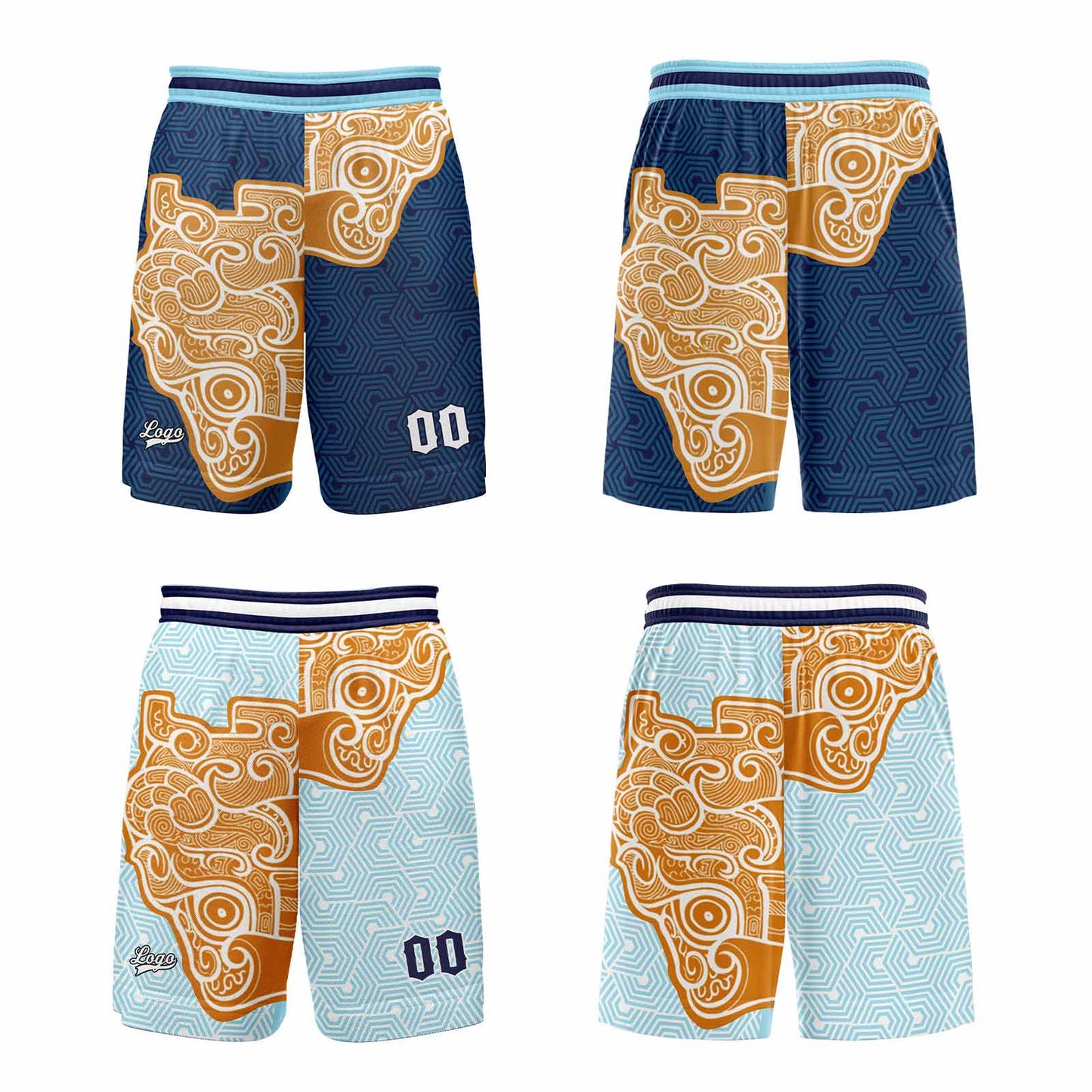 Custom Navy Light Blue Reversible Basketball Suit for Adults and Kids Personalized Jersey