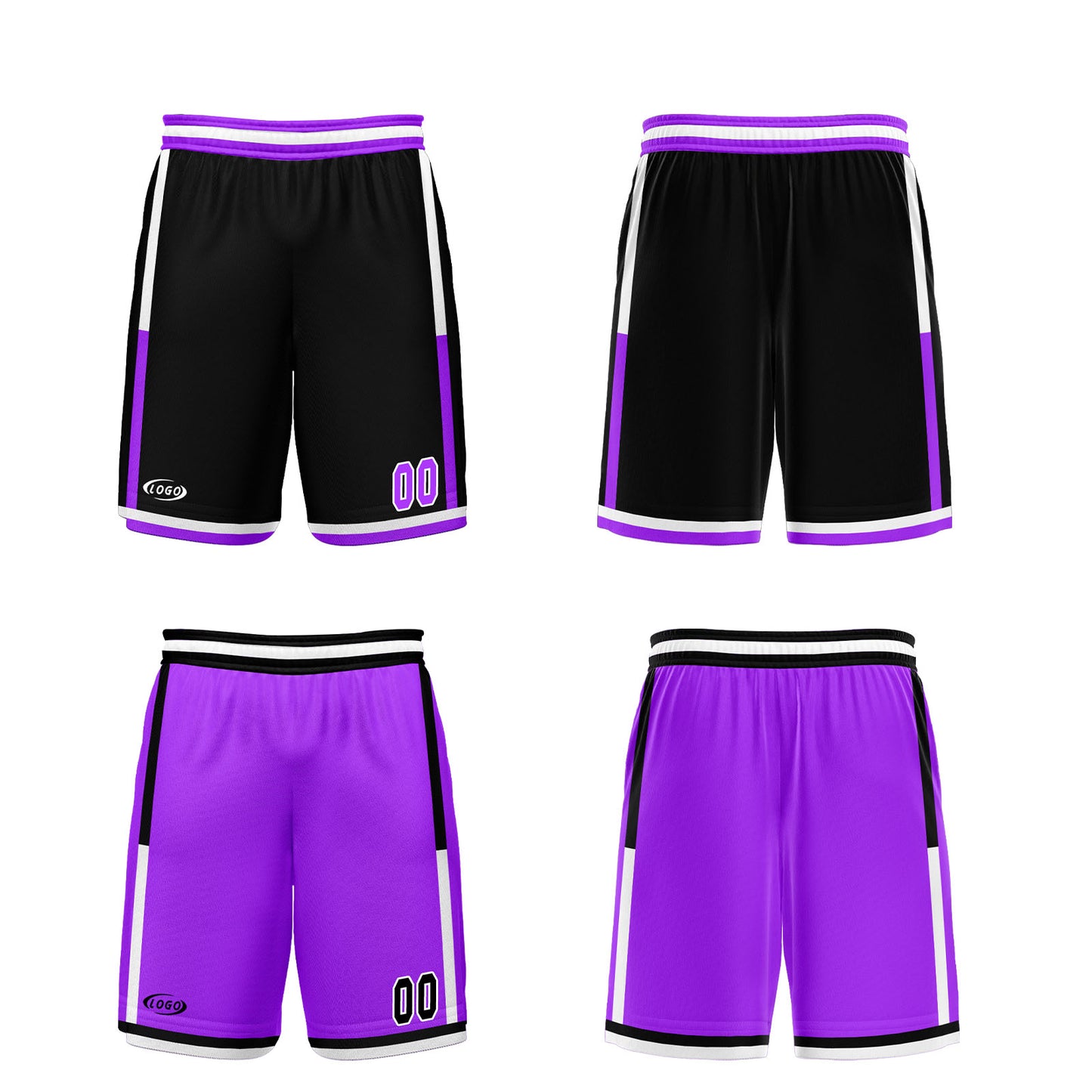 Custom Black Neon Purple Reversible Basketball Suit for Adults and Kids Personalized Jersey