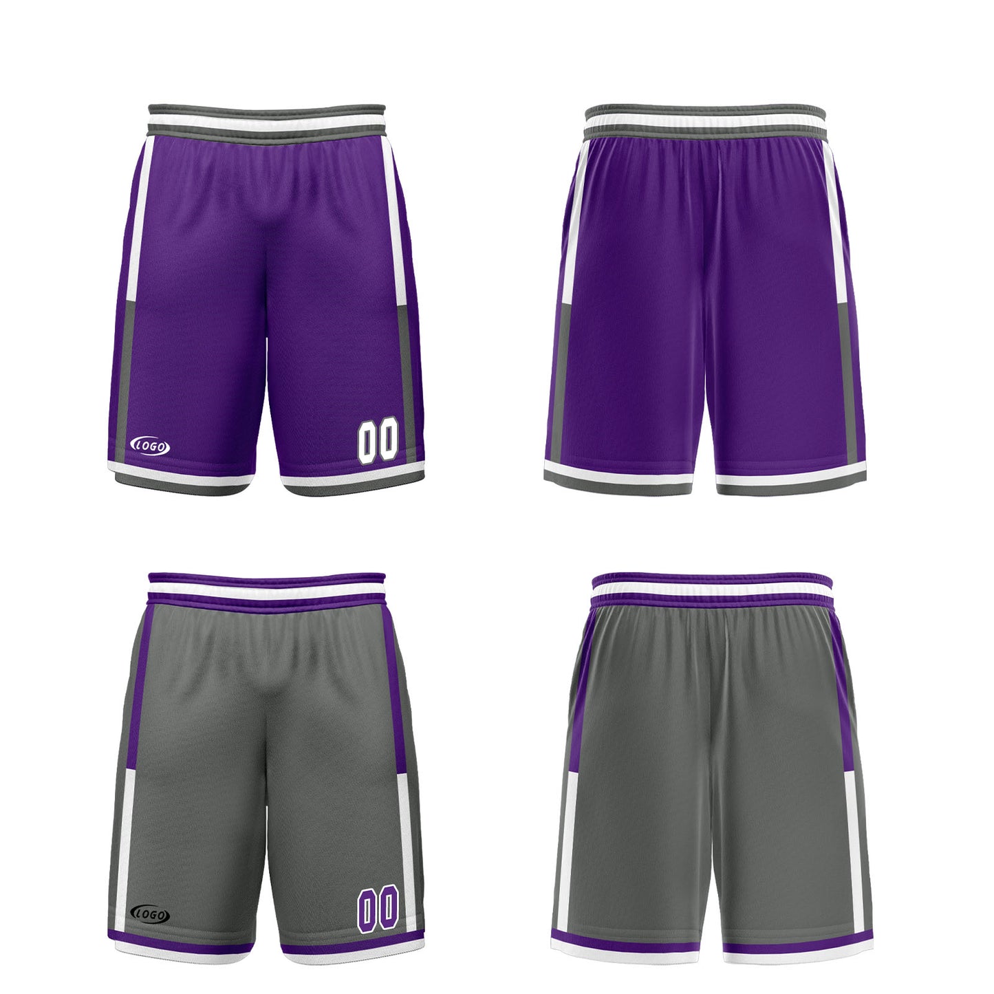 Custom Purple Grey Reversible Basketball Suit for Adults and Kids Personalized Jersey