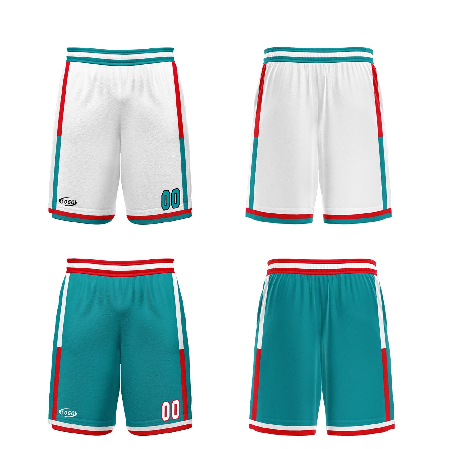 Custom White Cyan Red Reversible Basketball Suit for Adults and Kids Personalized Jersey