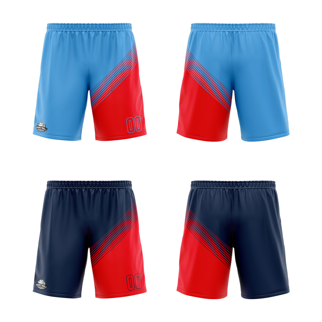 Custom Blue Red Reversible Basketball Suit for Adults and Kids Personalized Jersey
