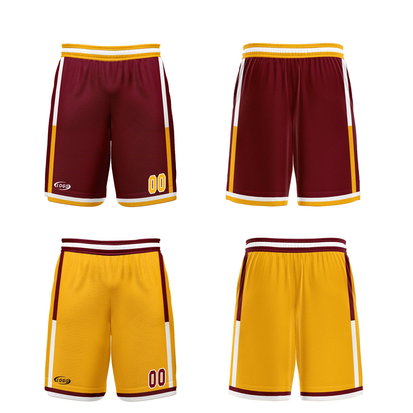 Custom Red Yellow Reversible Basketball Suit for Adults and Kids Personalized Jersey