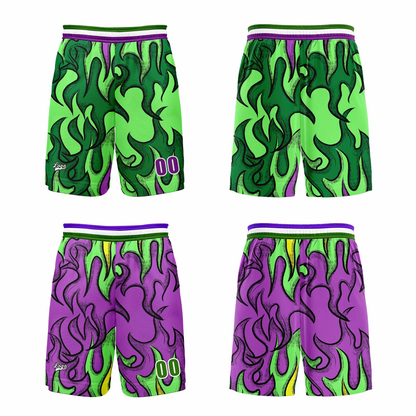 Custom Green Purple Reversible Basketball Suit for Adults and Kids Personalized Jersey