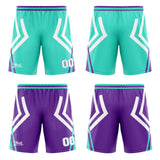 Custom Cyan Purple Reversible Basketball Suit for Adults and Kids Personalized Jersey