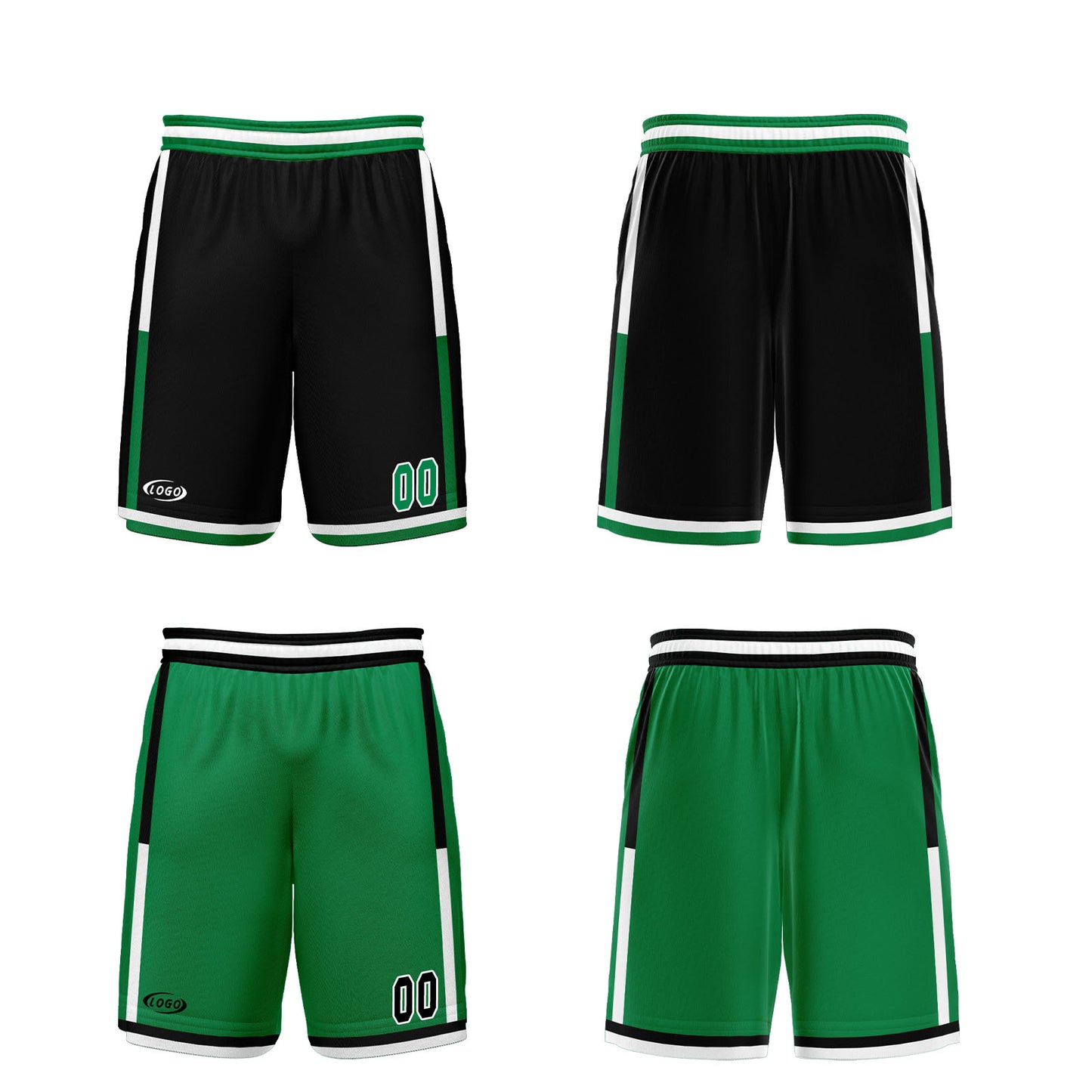 Custom Black Green Reversible Basketball Suit for Adults and Kids Personalized Jersey