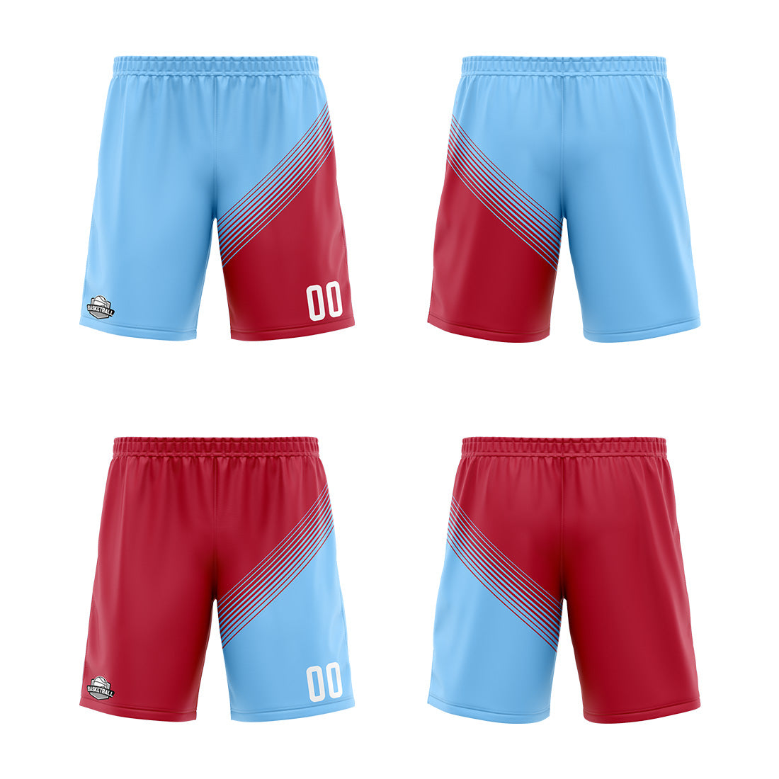 Custom Blue Red Reversible Basketball Suit for Adults and Kids Personalized Jersey