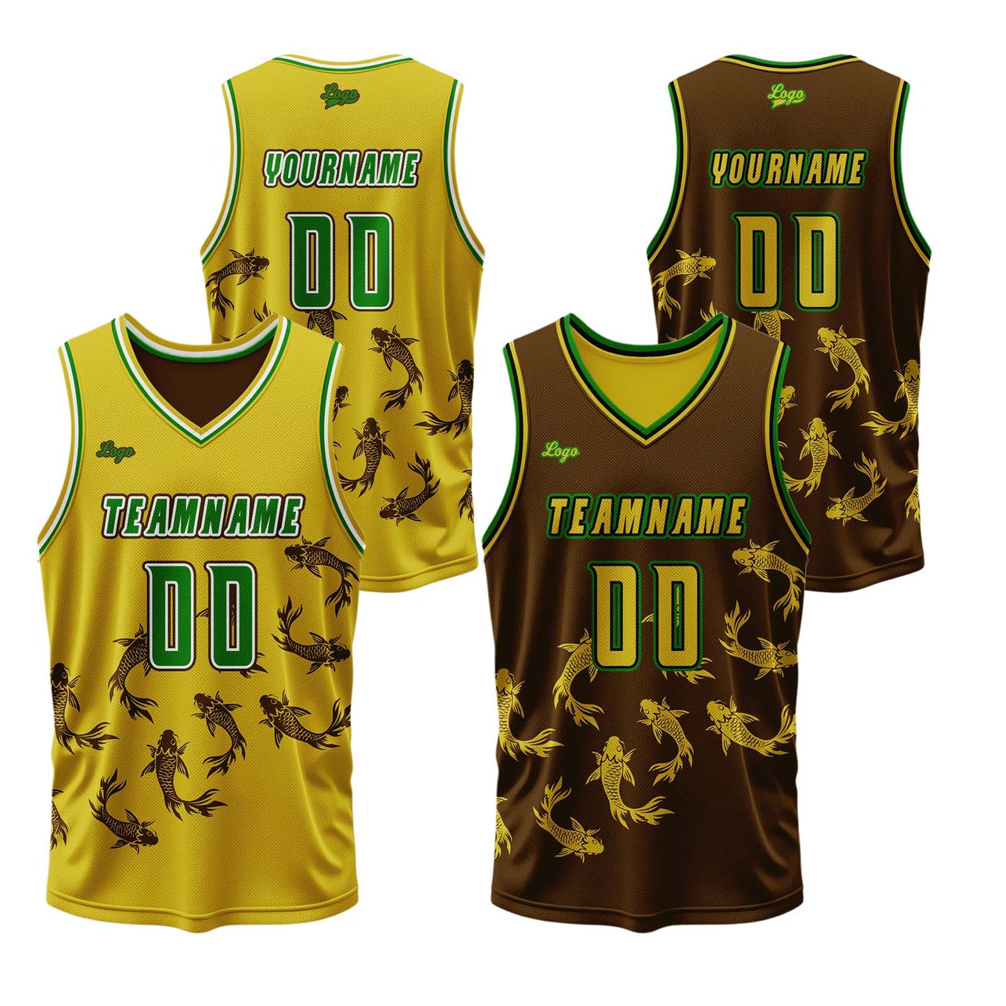 Custom  Yellow Brown Reversible Basketball Suit for Adults and Kids Personalized Jersey
