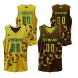 Custom  Yellow Brown Reversible Basketball Suit for Adults and Kids Personalized Jersey