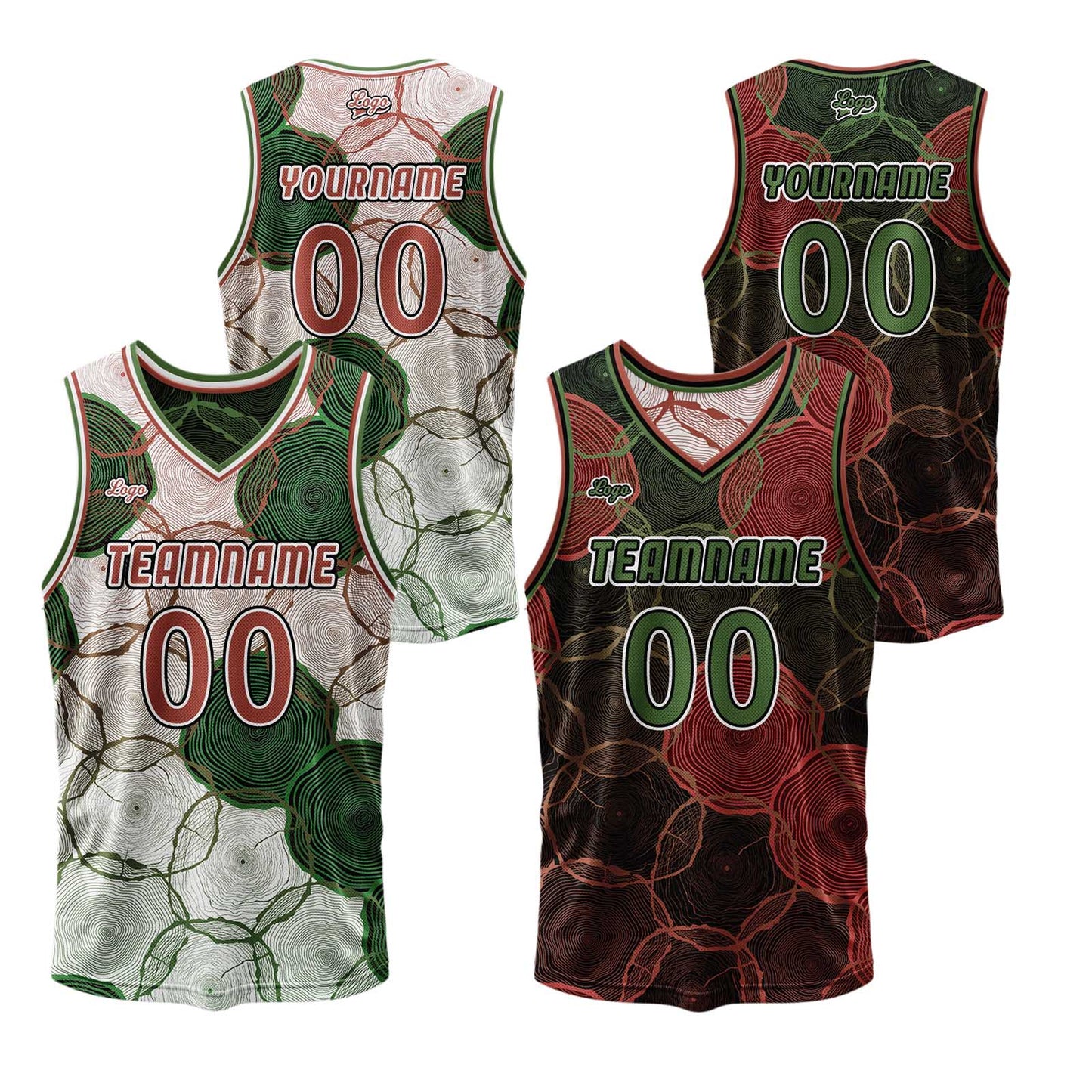 Custom  Green Red Reversible Basketball Suit for Adults and Kids Personalized Jersey