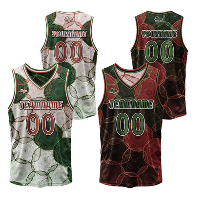 Custom  Green Red Reversible Basketball Suit for Adults and Kids Personalized Jersey