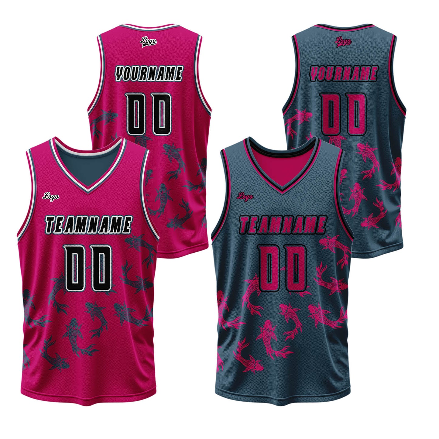 Custom Rose Blue Reversible Basketball Suit for Adults and Kids Personalized Jersey