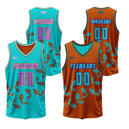Custom Blue Orange Reversible Basketball Suit for Adults and Kids Personalized Jersey