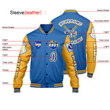 Custom Blue Yellow Letterman Varsity Jacket Personalized Embroidery Printing