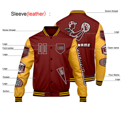 Custom Red Yellow Letterman Varsity Jacket Personalized Embroidery Printing