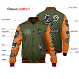 Custom Olive Green Orange Letterman Varsity Jacket Personalized Embroidery Printing