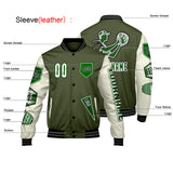 Custom Olive Green White Letterman Varsity Jacket Personalized Embroidery Printing