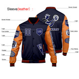 Custom Navy Orange Letterman Varsity Jacket Personalized Embroidery Printing