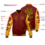 Custom Burgundy Yellow Letterman Varsity Jacket Personalized Embroidery Printing