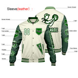 Custom White Military Green Letterman Varsity Jacket Personalized Embroidery Printing