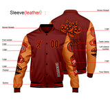 Custom Burgundy Dark Orange Letterman Varsity Jacket Personalized Embroidery Printing