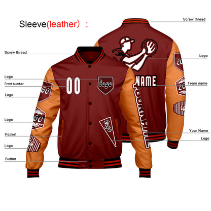 Custom Red Orange Letterman Varsity Jacket Personalized Embroidery Printing