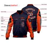 Custom Navy Orange Letterman Varsity Jacket Personalized Embroidery Printing