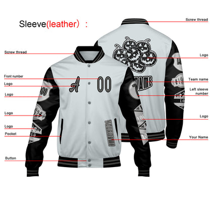Custom Gray Black Letterman Varsity Jacket Personalized Embroidery Printing