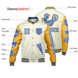 Custom White Yellow Letterman Varsity Jacket Personalized Embroidery Printing