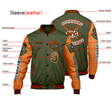 Custom Olive Green Orange Letterman Varsity Jacket Personalized Embroidery Printing