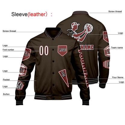 Custom Brown Letterman Varsity Jacket Personalized Embroidery Printing