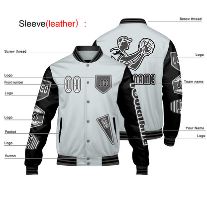 Custom Gray Black Letterman Varsity Jacket Personalized Embroidery Printing